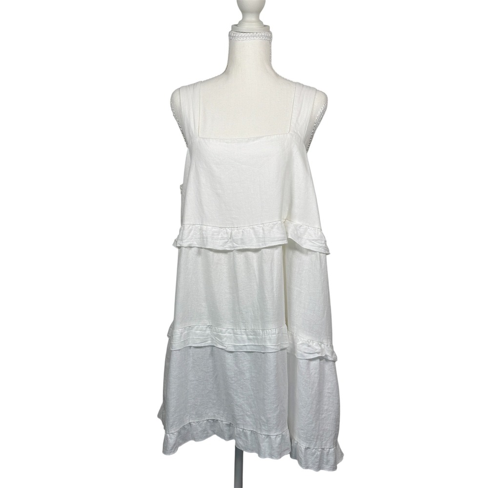 Show Me Your Mumu Womens Napa Mini Linen Dress Size L White Adjustable Summer